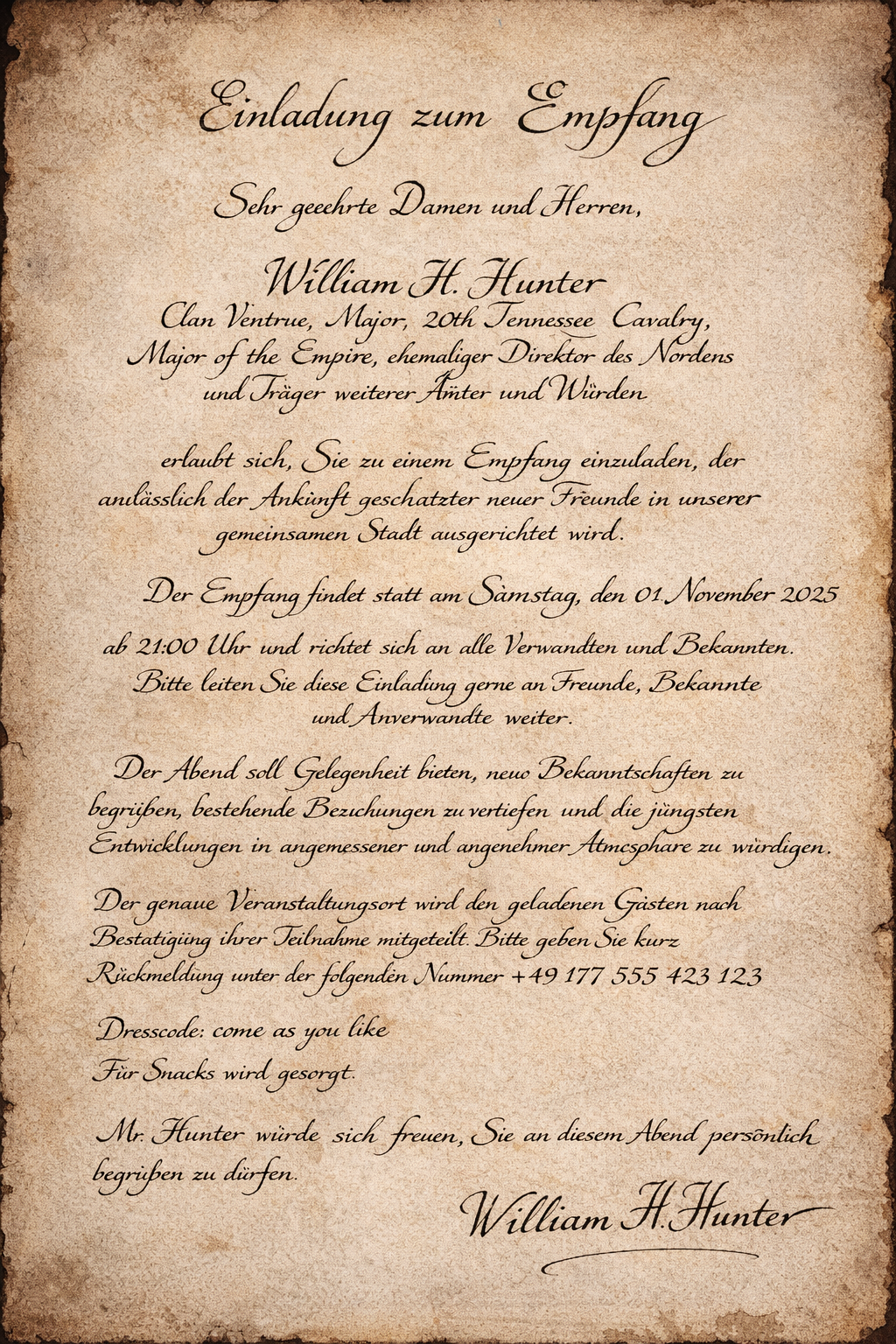 Einladung von William H. Hunter